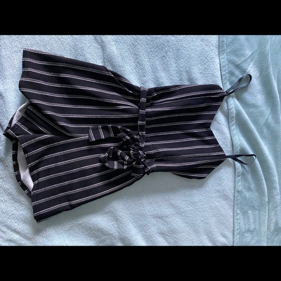 Striped Black and White Romper - Picture 1 of 2